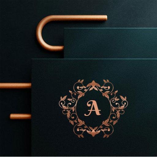 Elegant Dark Green and Copper Floral Design Mockup Logo Template