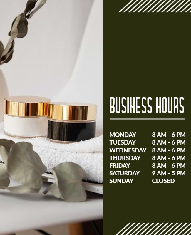 Elegant Dark Green Business Hours Announcement Poster Template