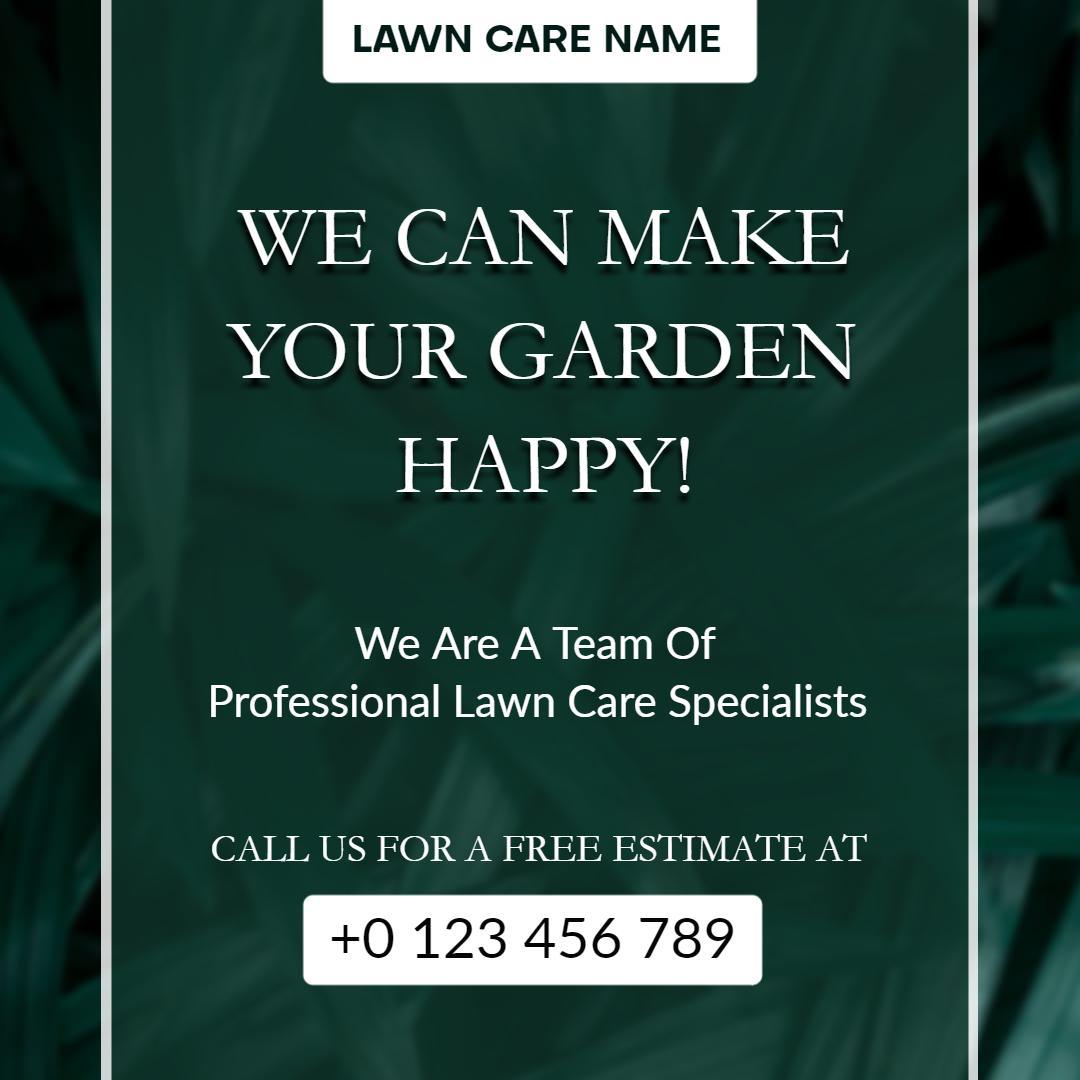 Elegant Dark Green Lawn Care Service for Happy Gardens Ad Template