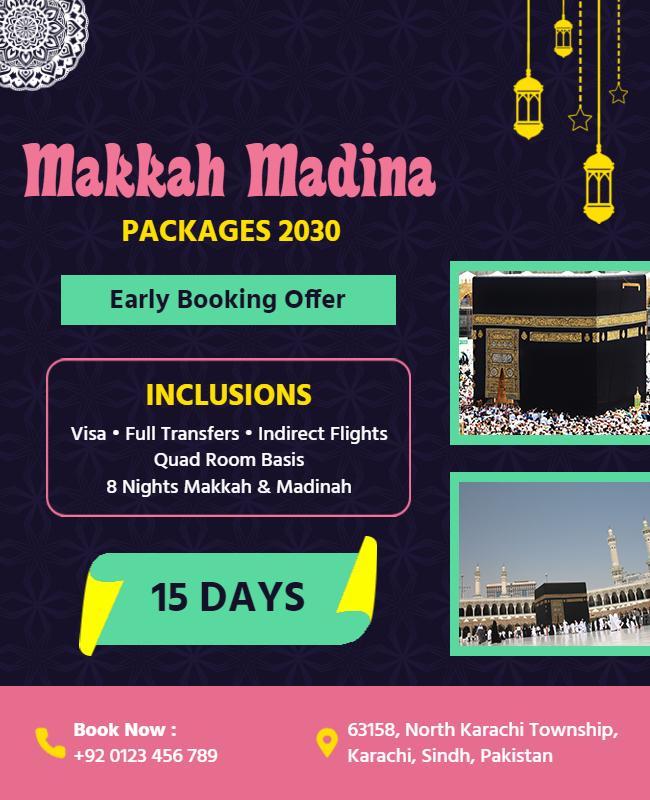 Elegant Dark Theme Makkah Madina Travel Packages Poster Template