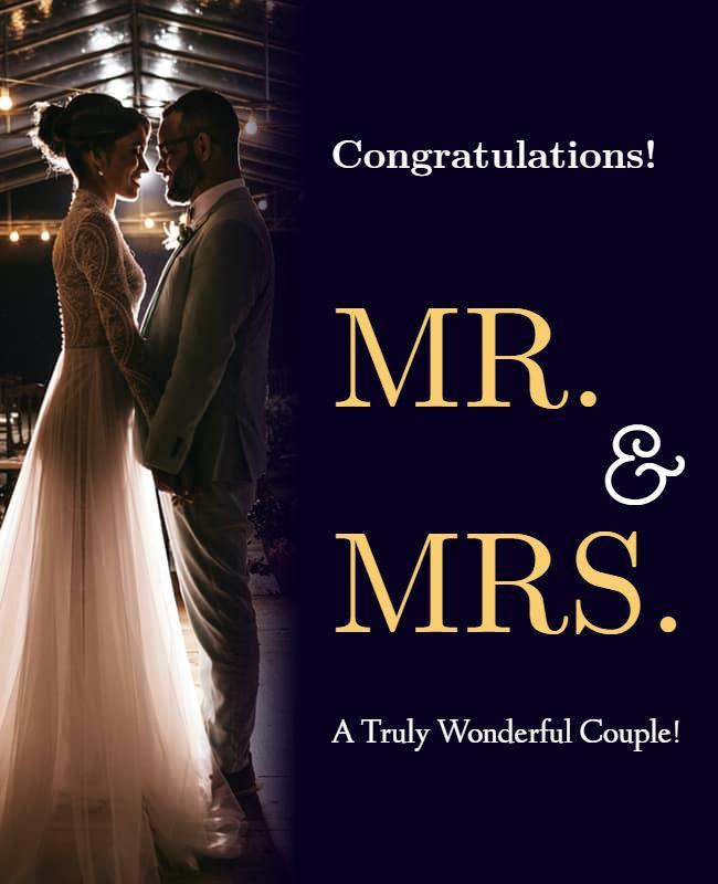 Elegant Dark Wedding Celebration Congratulations Poster Template