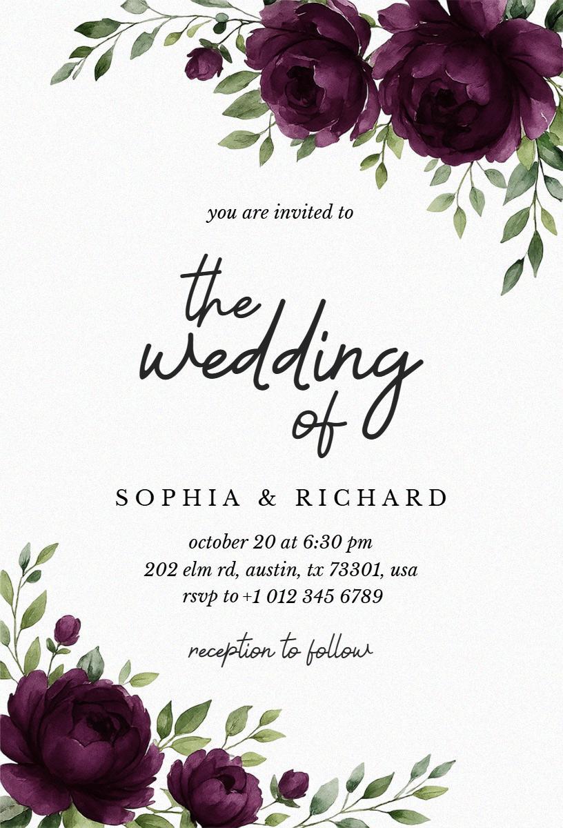 Elegant Deep Floral Wedding Celebration Invitation Template