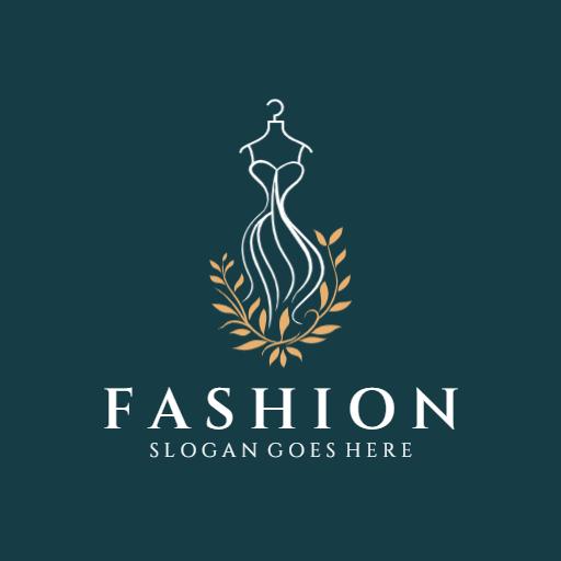 Elegant Design of Dress and Leaves Showcasing Fashion Logo Template