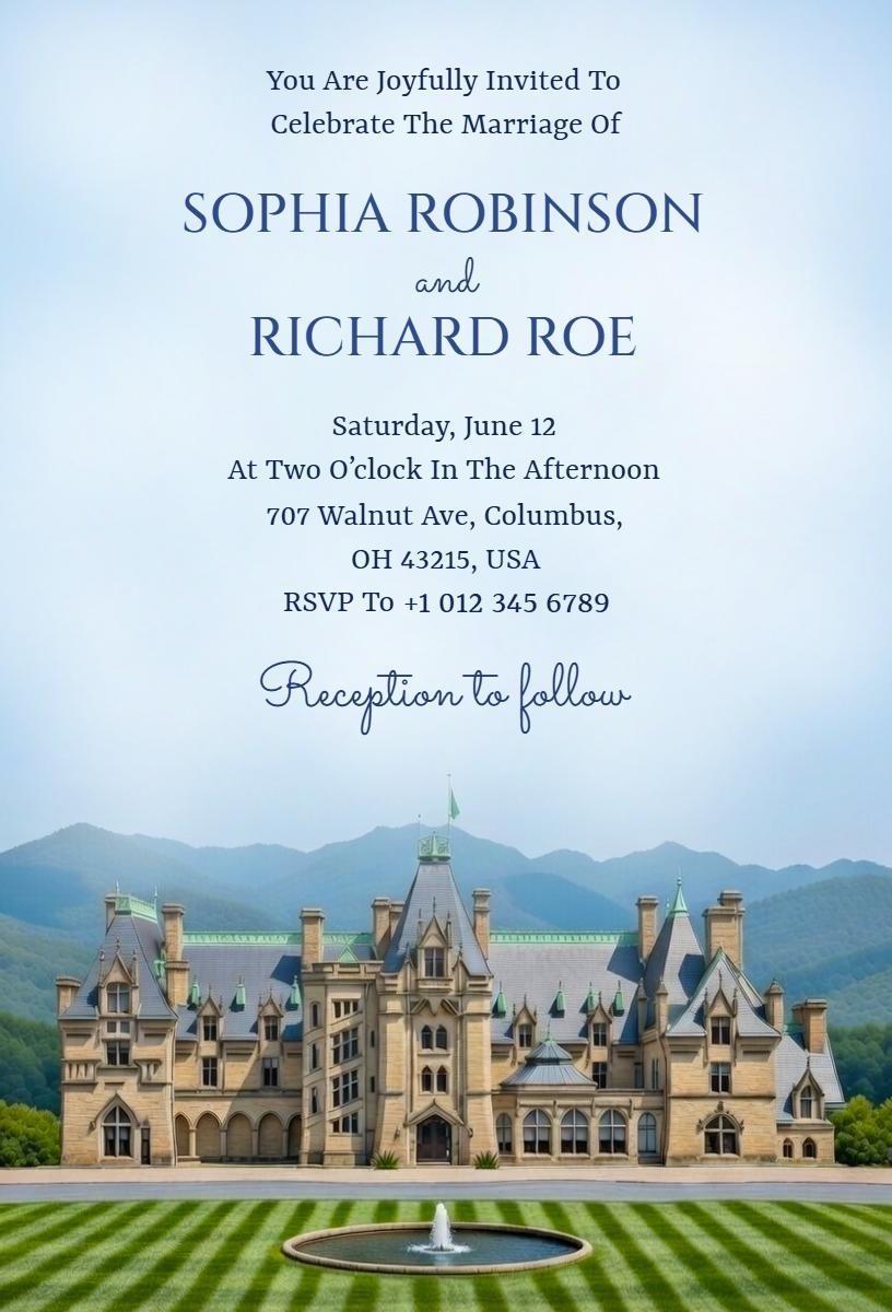 Elegant Destination Wedding Celebration Castle Venue Invitation Template