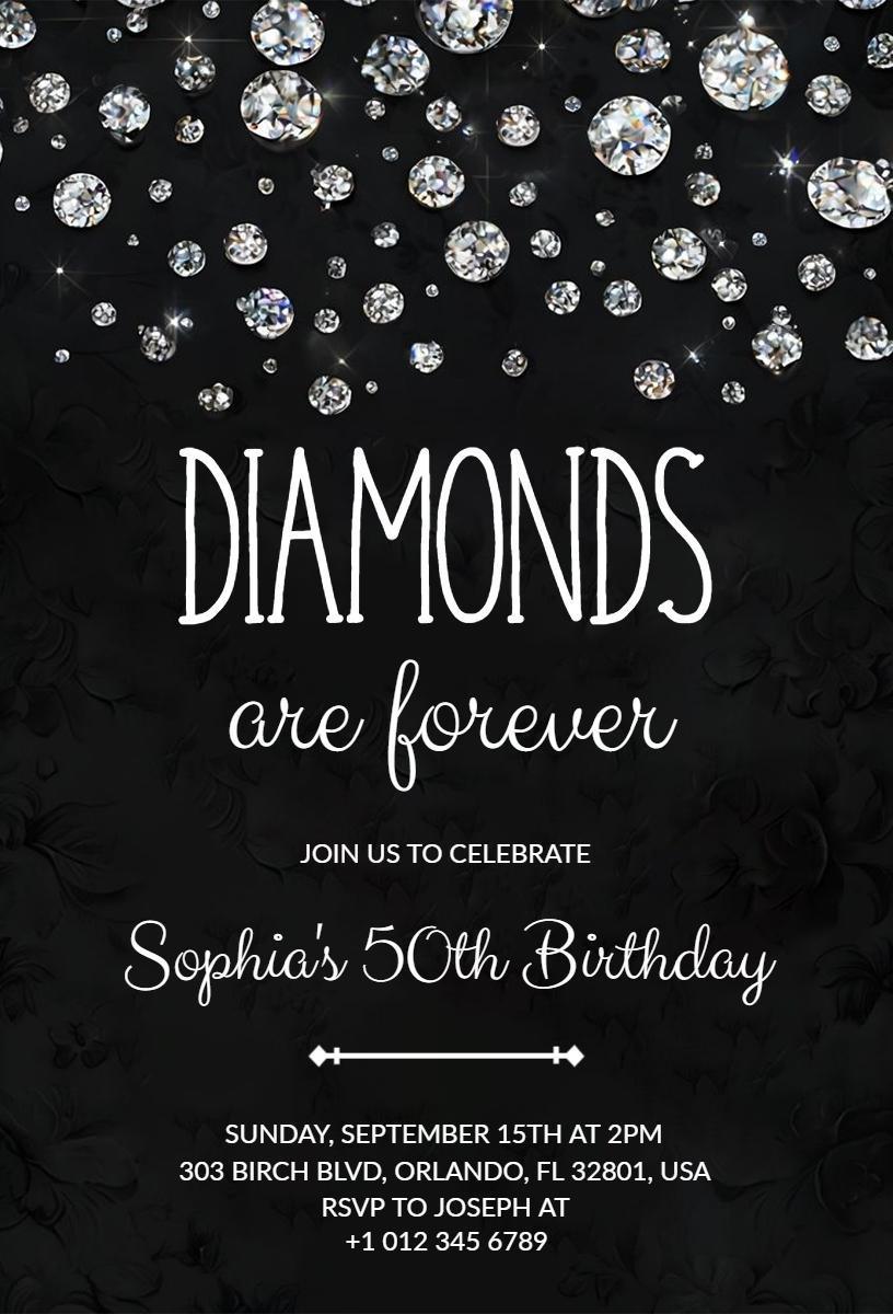 Elegant Diamond Glam 50th Birthday Celebration Invitation Template