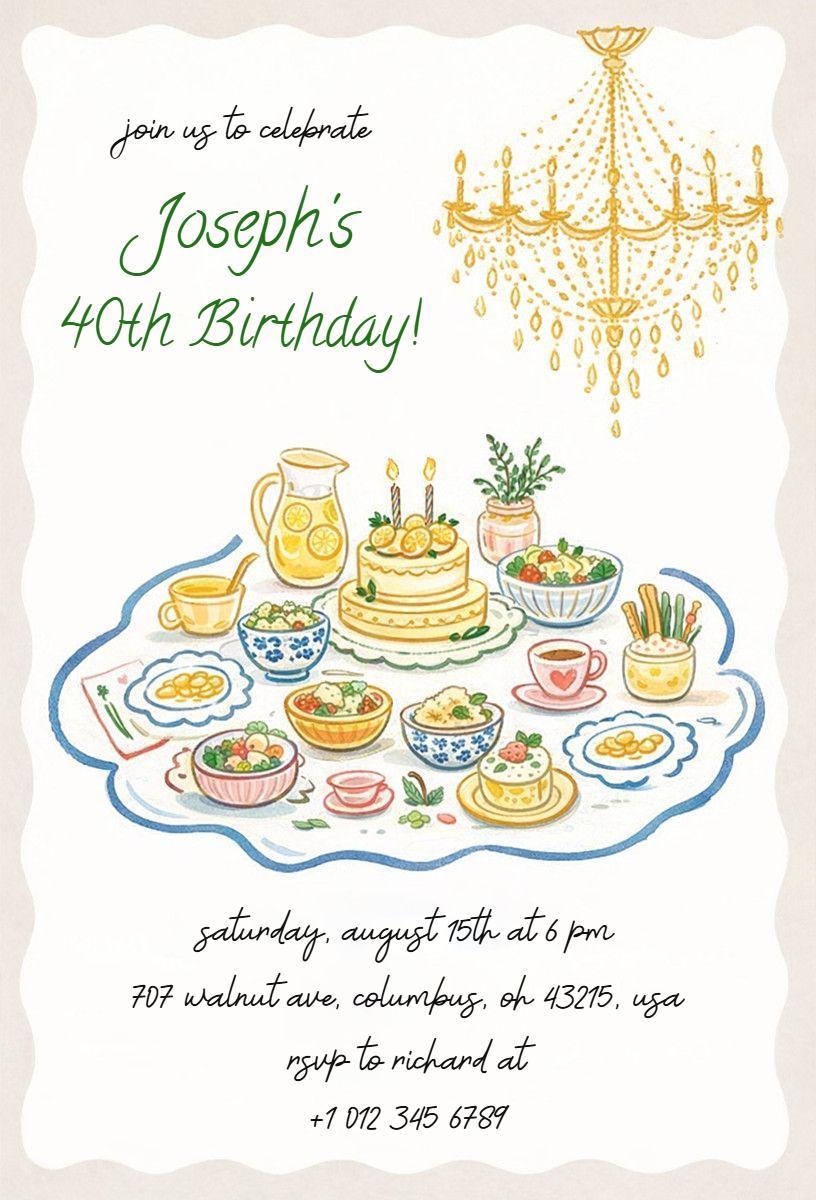 Elegant Dining Celebration 40th Birthday Invitation Template
