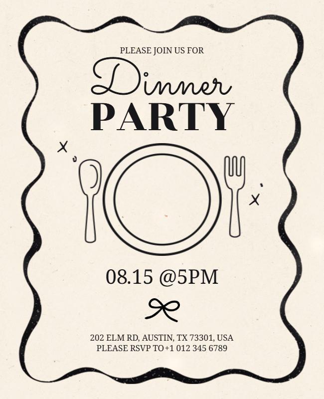 Chic Minimalist Elegant Dinner Party Invitation Flyer Template