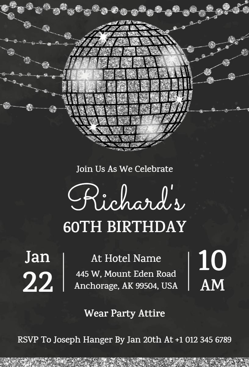 Elegant Disco Ball 60th Birthday Celebration Invitation Template
