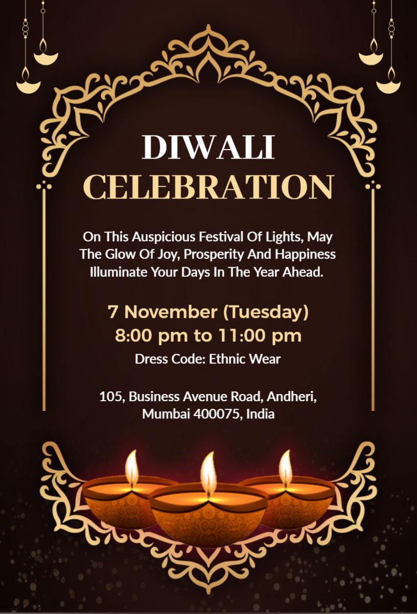 Elegant Diwali Festival of Lights Celebration Invitation Template