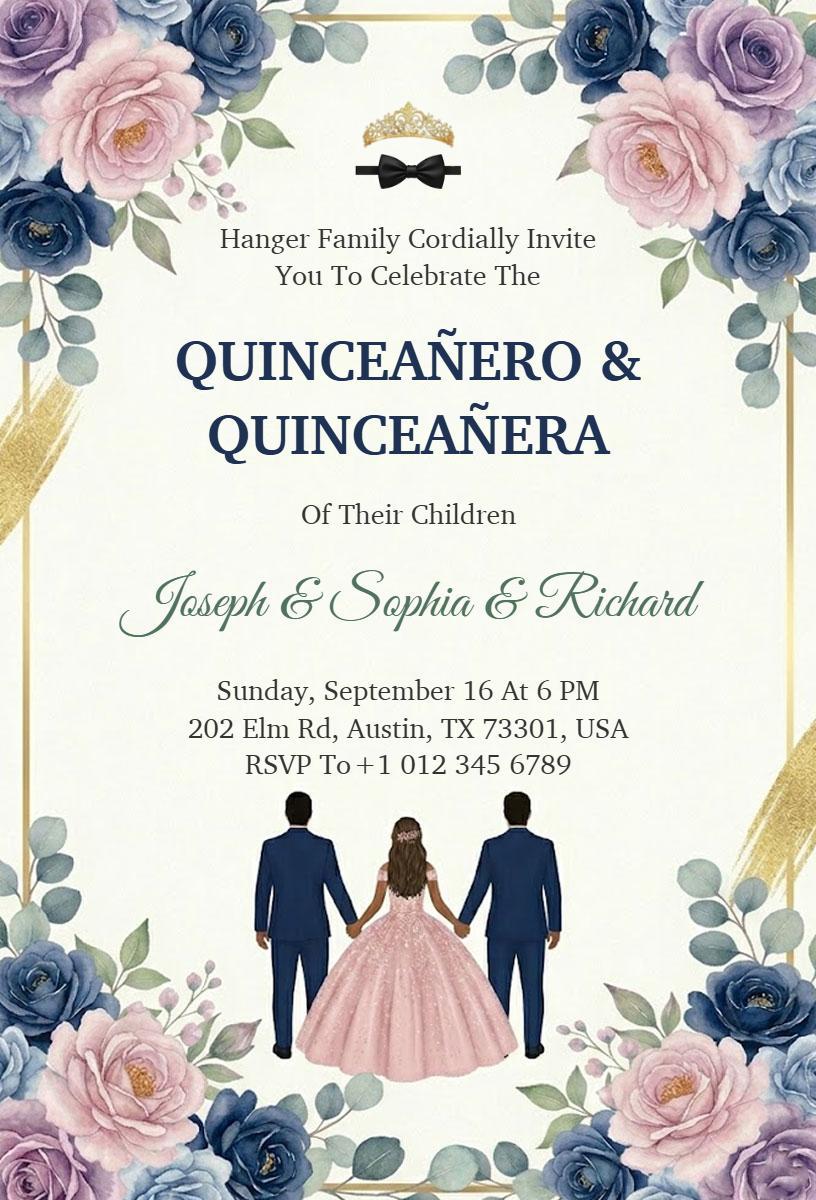Elegant Dual Quinceanera Celebration Invitation Template
