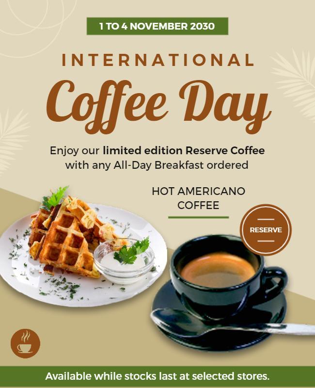 Elegant Earthy Coffee Day Promotion Poster Template