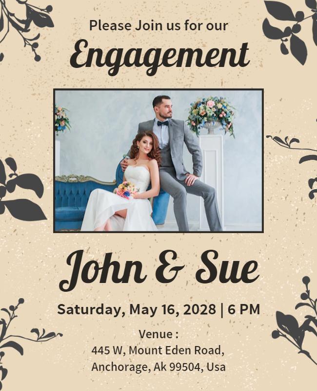 Romantic Floral Vintage Engagement Announcement Flyer Template