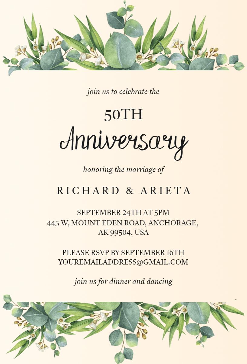 Elegant Eucalyptus 50th Wedding Anniversary Celebration Invitation Template