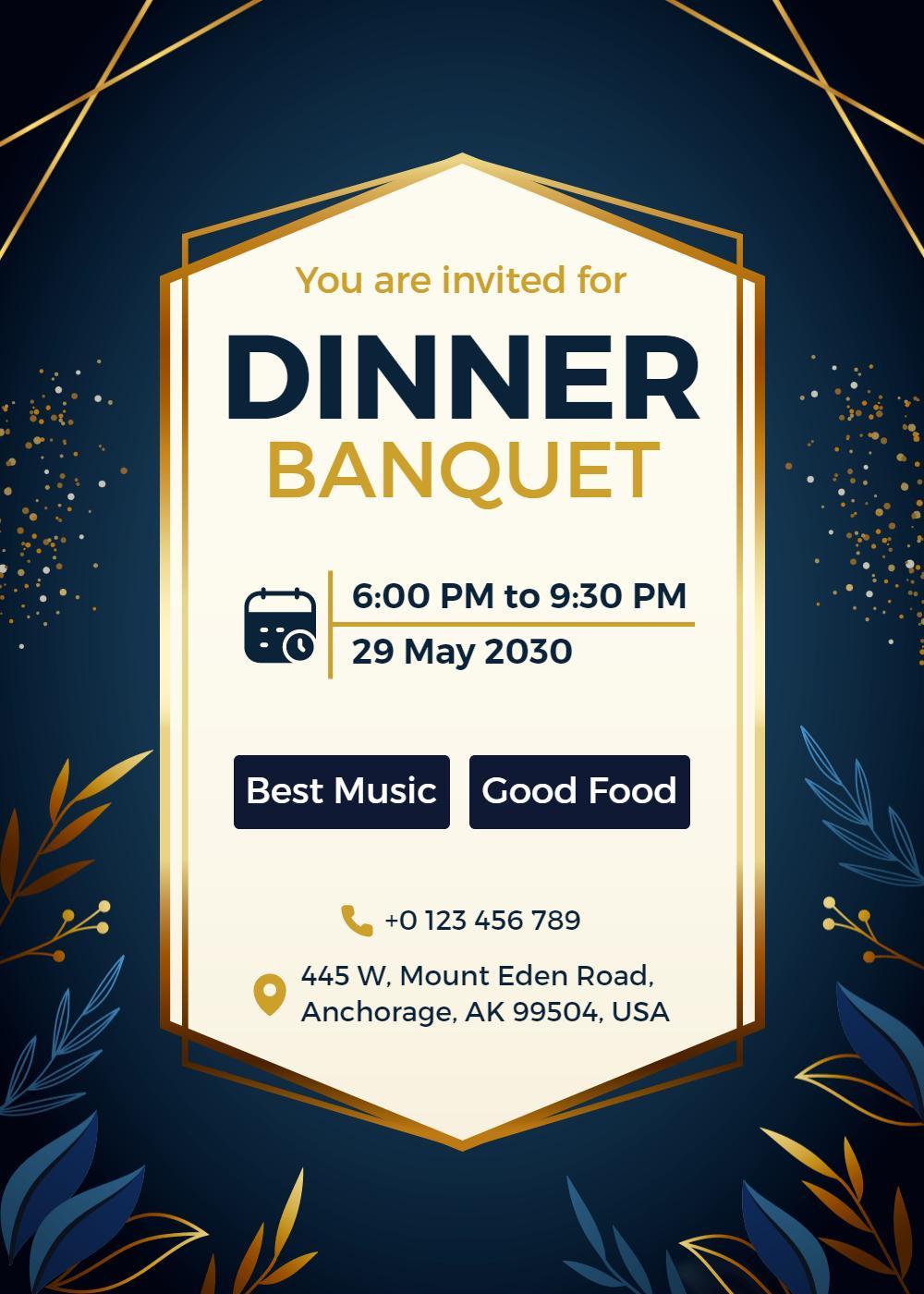 Elegant Evening Dinner Celebration Banquet Invitation Template