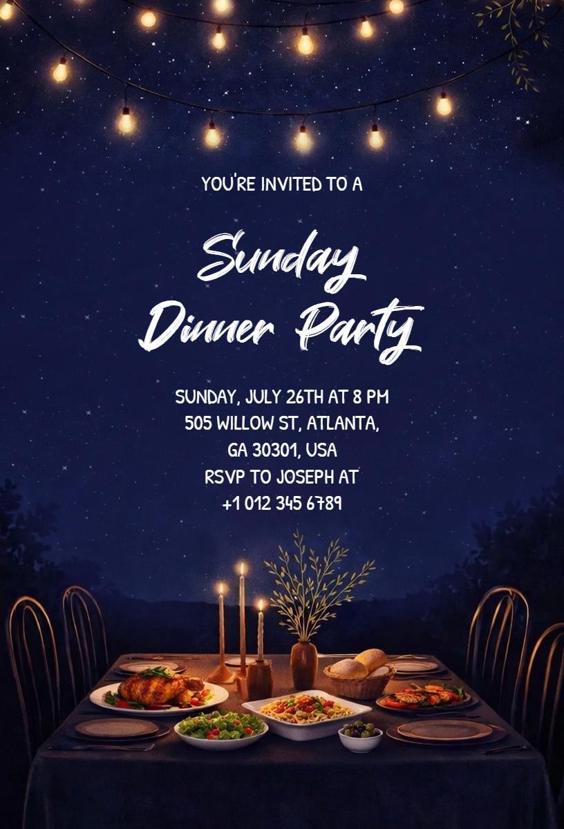 Elegant Evening Sunday Dinner Party Invitation Template