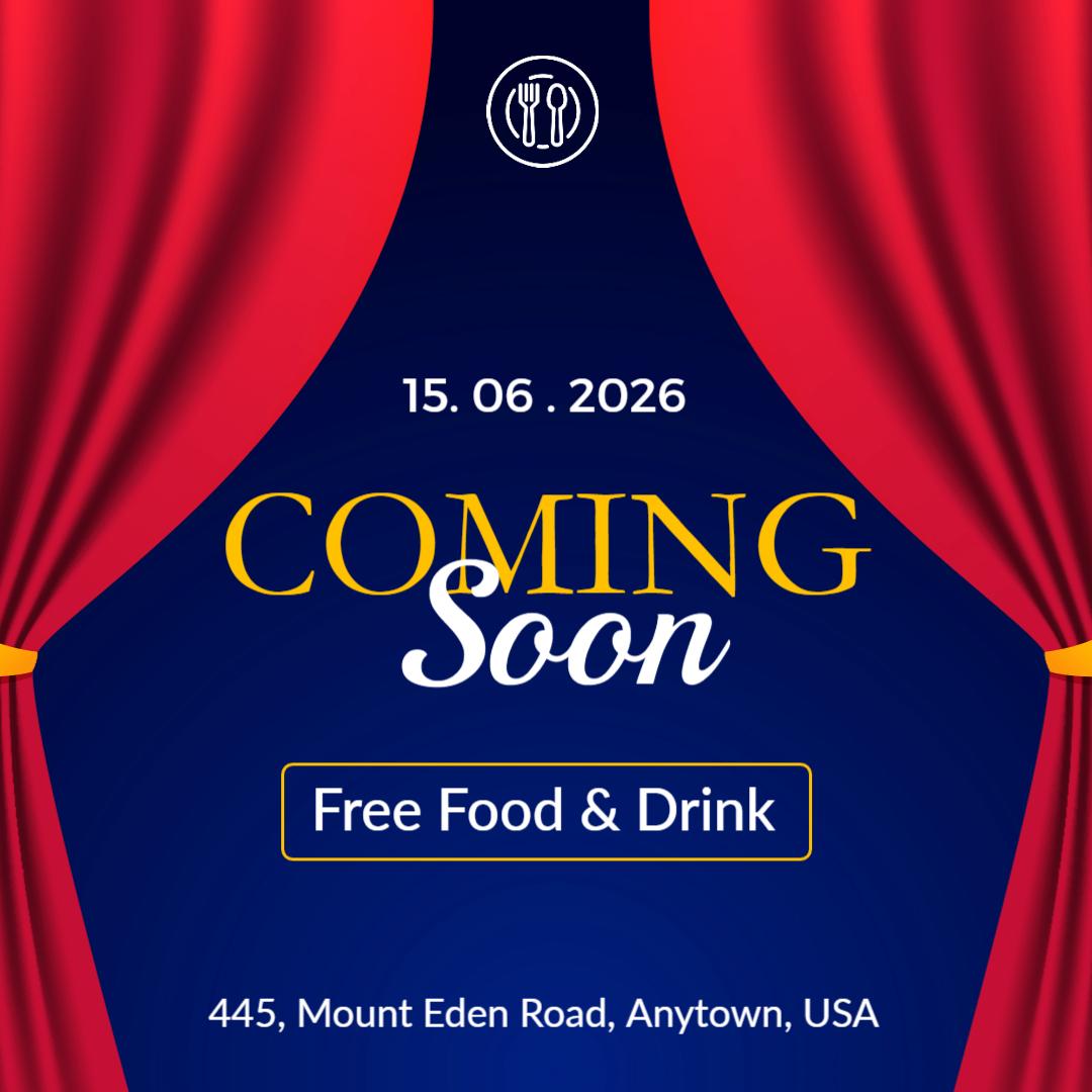 Elegant Event Announcement with Free Food and Drink Offer Ad Template
