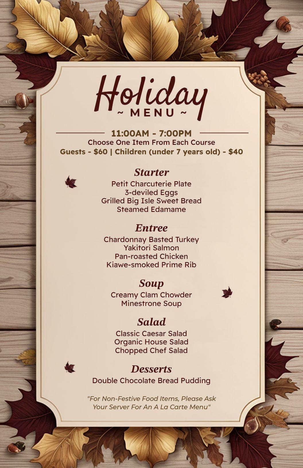 Elegant Fall Theme Holiday Celebration Menu Template