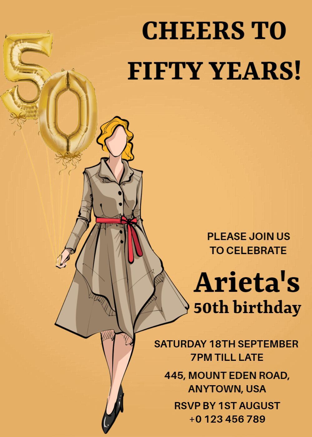 Elegant Fashion-Themed 50th Birthday Celebration Invitation Template