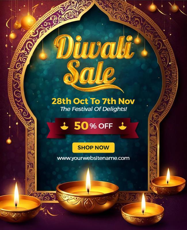 Elegant Festive Diwali Sale with Glowing Diyas Poster Template