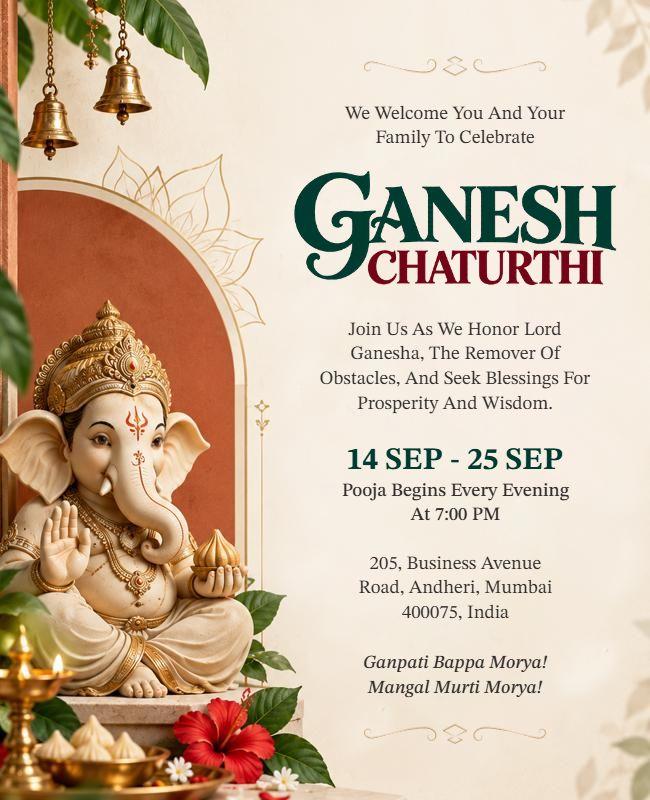 Elegant Festive Ganesh Chaturthi Celebration Invitation Flyer Template