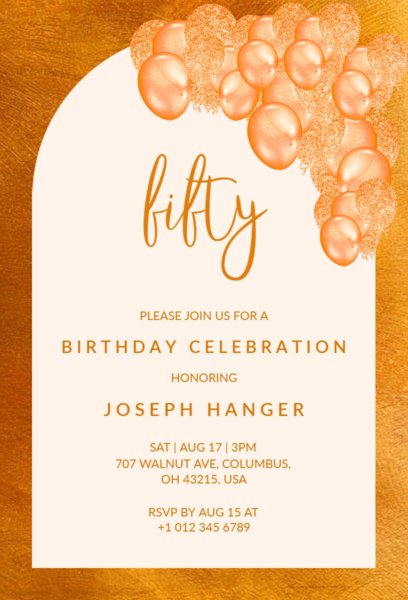 Elegant Fifty Years Golden Birthday Celebration Invitation Template
