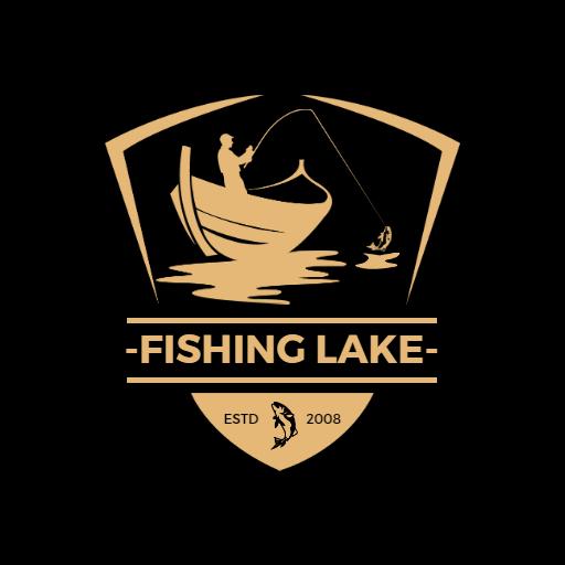 Elegant Fisherman in Boat Capturing Action at Fishing Lake Logo Template