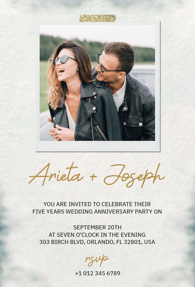 Elegant Five Year Wedding Anniversary Celebration Invitation Template