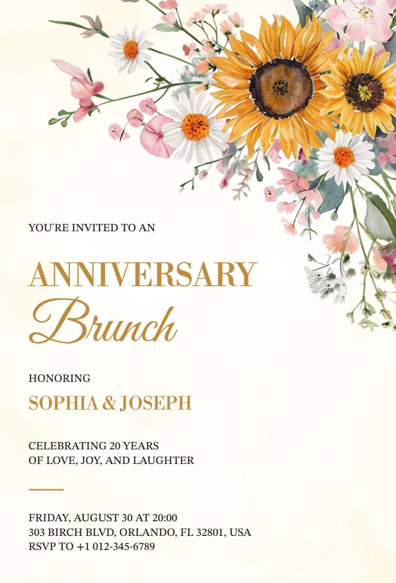 Elegant Floral 20th Anniversary Brunch Celebration Invitation Template