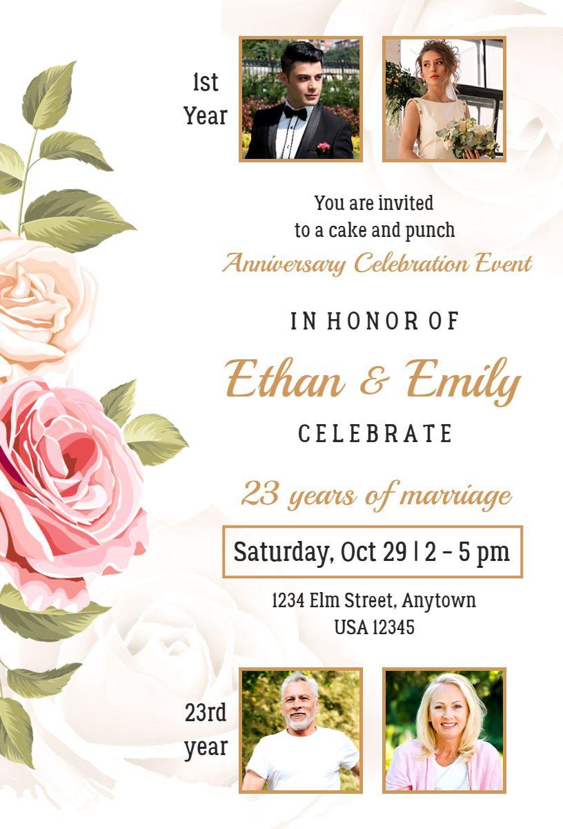 Elegant Floral 23rd Wedding Anniversary Celebration Invitation Template