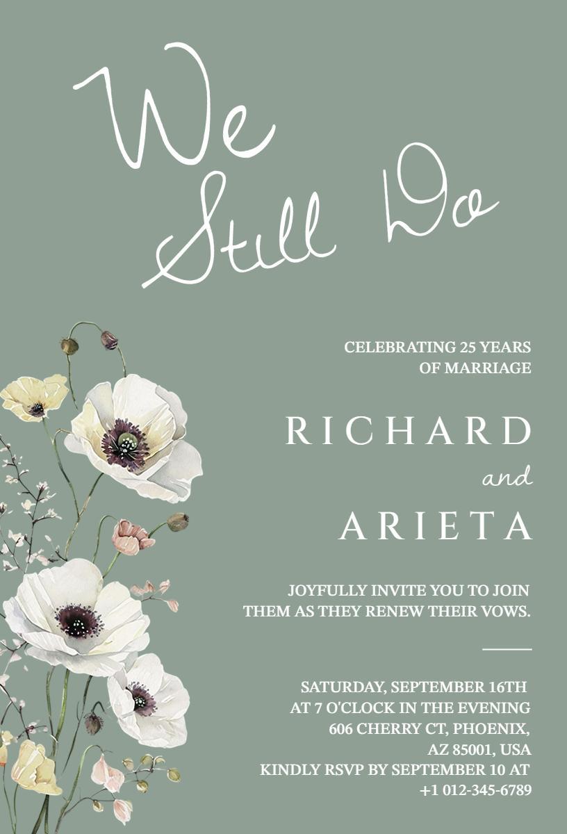 Elegant Floral 25th Wedding Anniversary Renewal Invitation Template