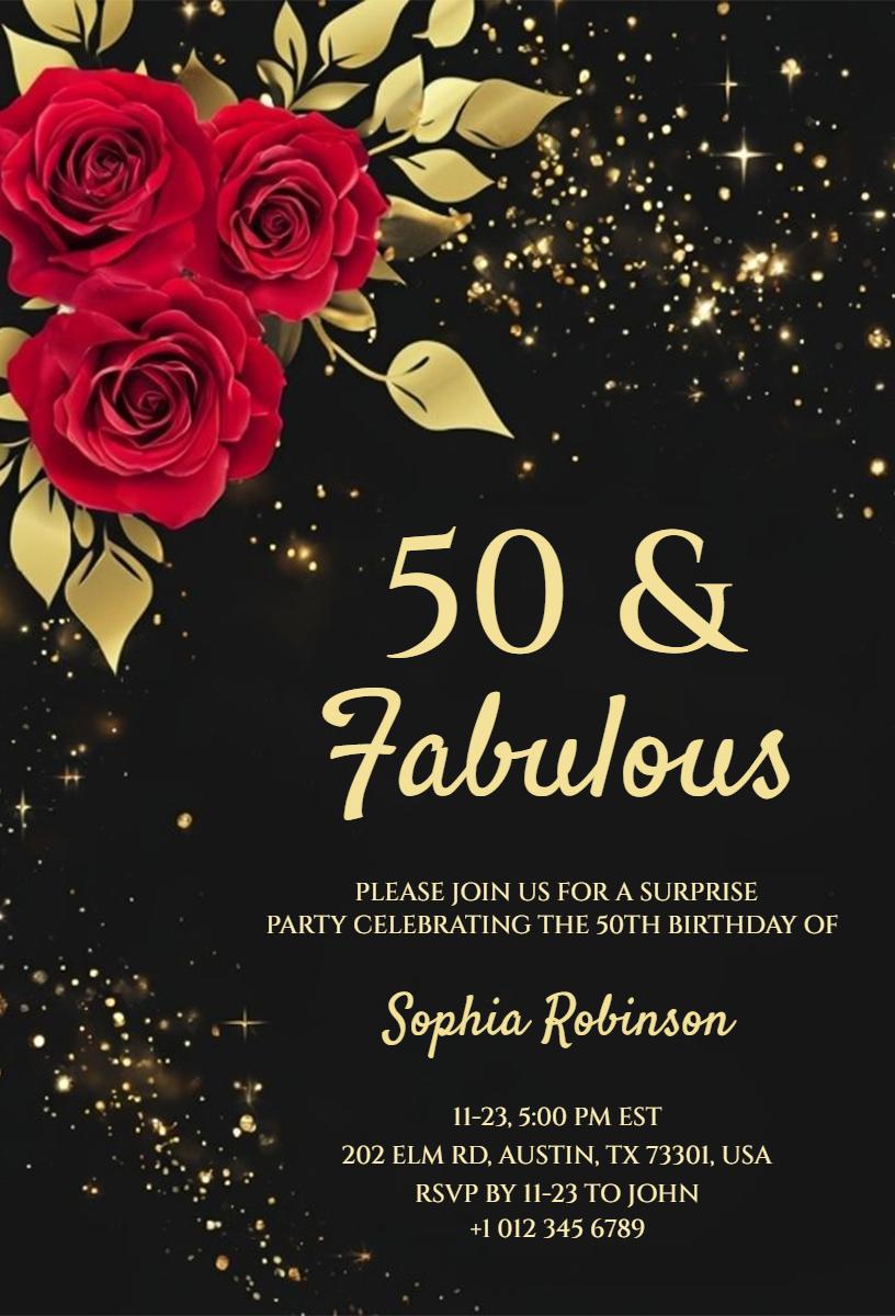 Elegant Floral 50th Birthday Celebration Invitation Template