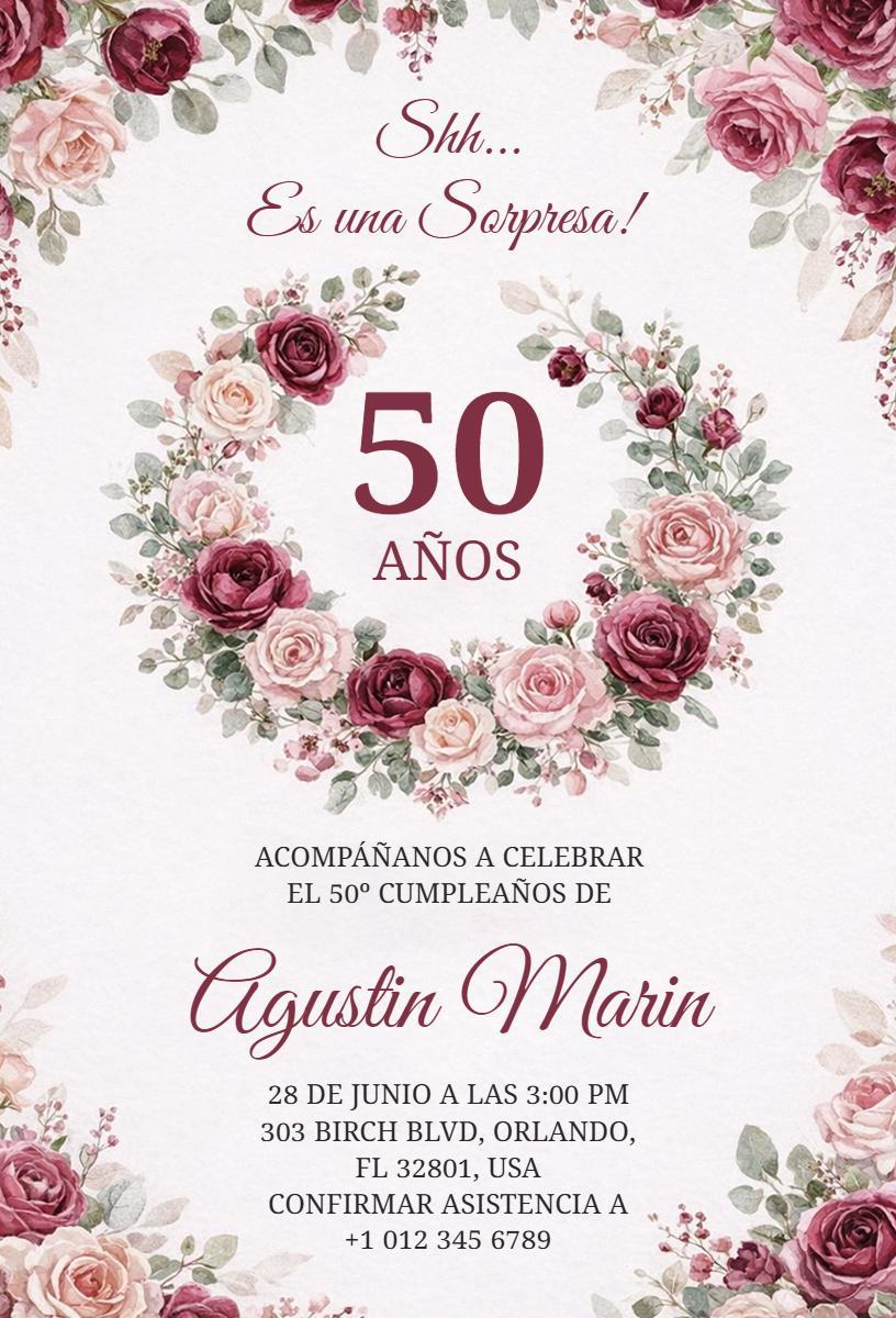 Elegant Floral 50th Birthday Surprise Celebration Invitation Template