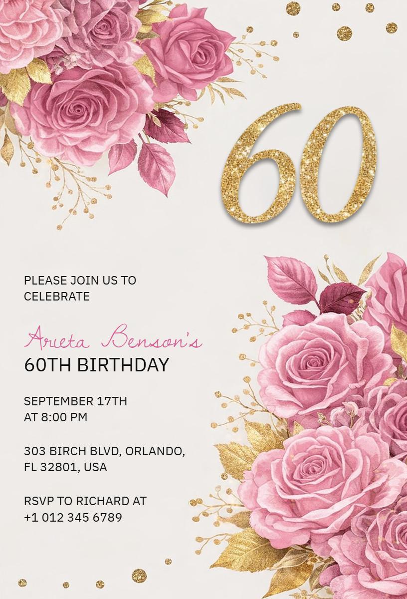 Elegant Floral 60th Birthday Celebration Invitation Template