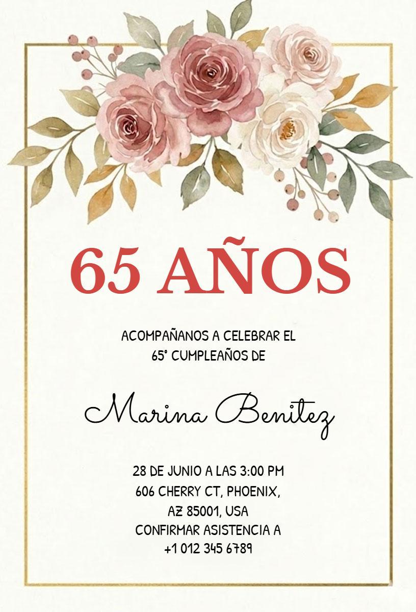 Elegant Floral 65th Birthday Celebration Invitation Template