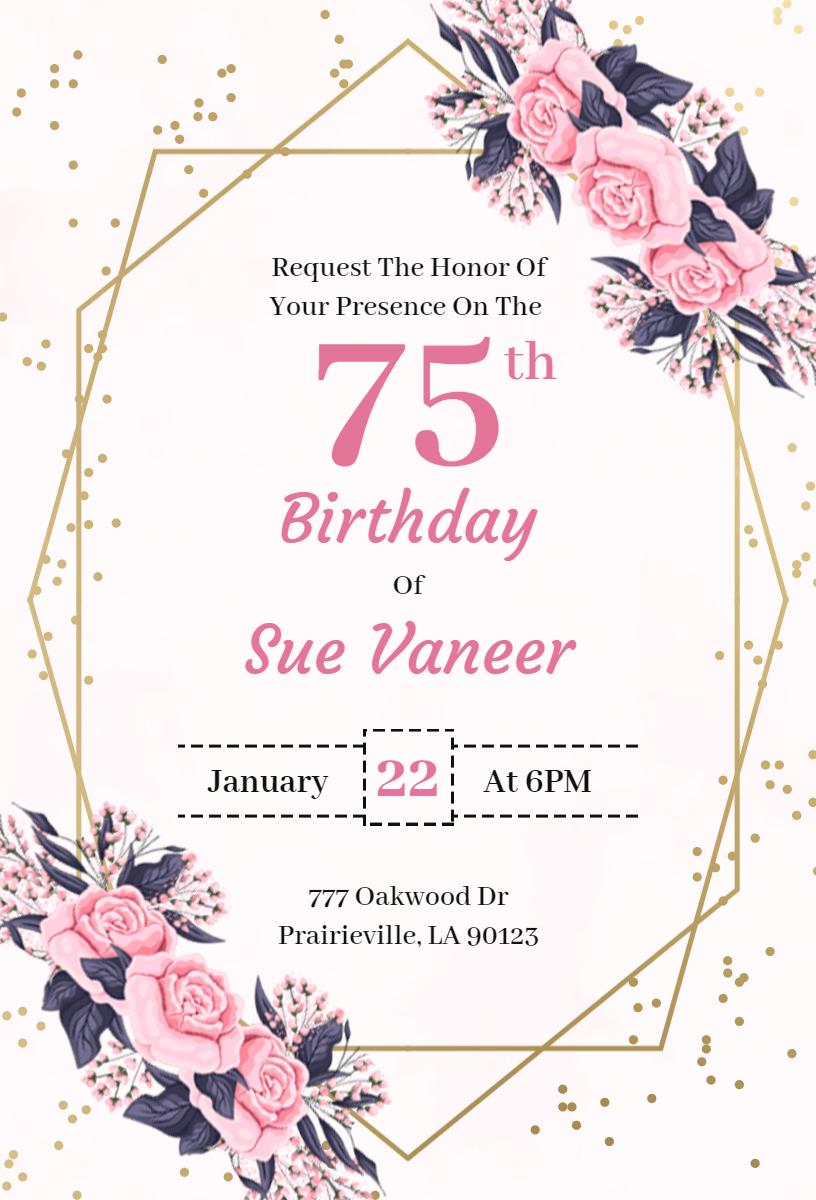 Elegant Floral 75th Birthday Celebration Invitation Template