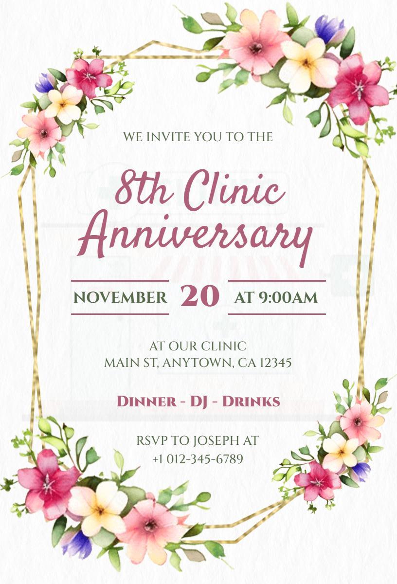 Elegant Floral 8th Clinic Anniversary Celebration Invitation Template