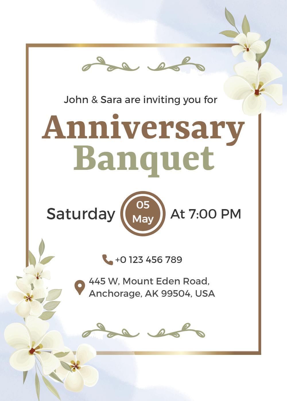 Elegant Floral Anniversary Celebration Banquet Invitation Template