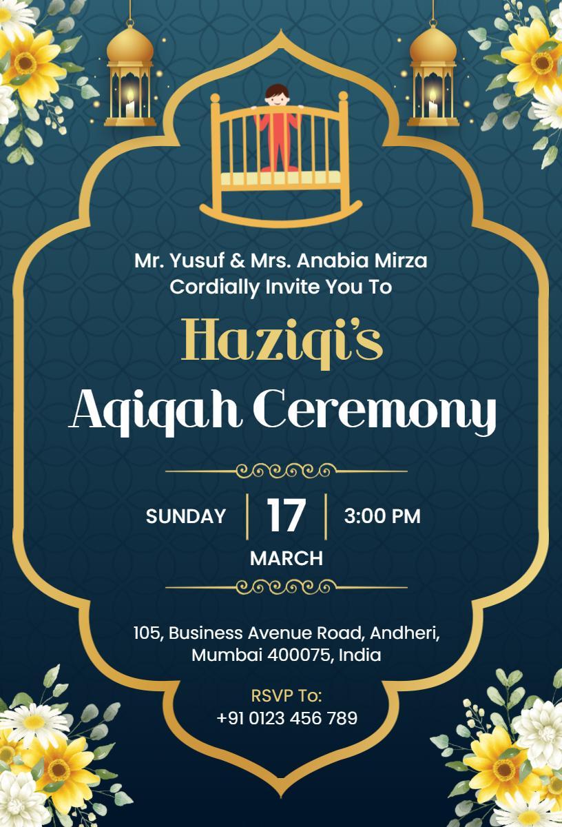 Elegant Floral Aqiqah Ceremony Celebration Invitation Template