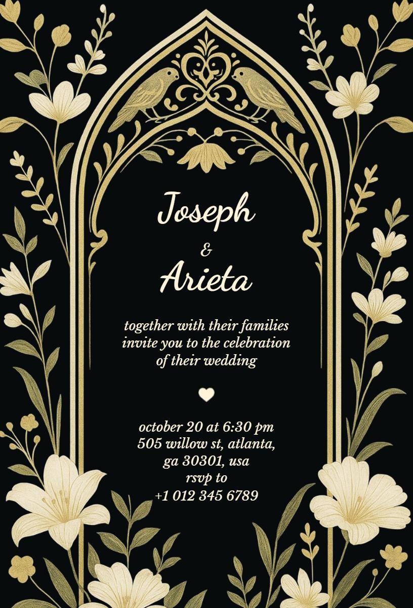 Elegant Floral Arch Wedding Ceremony Celebration Invitation Template