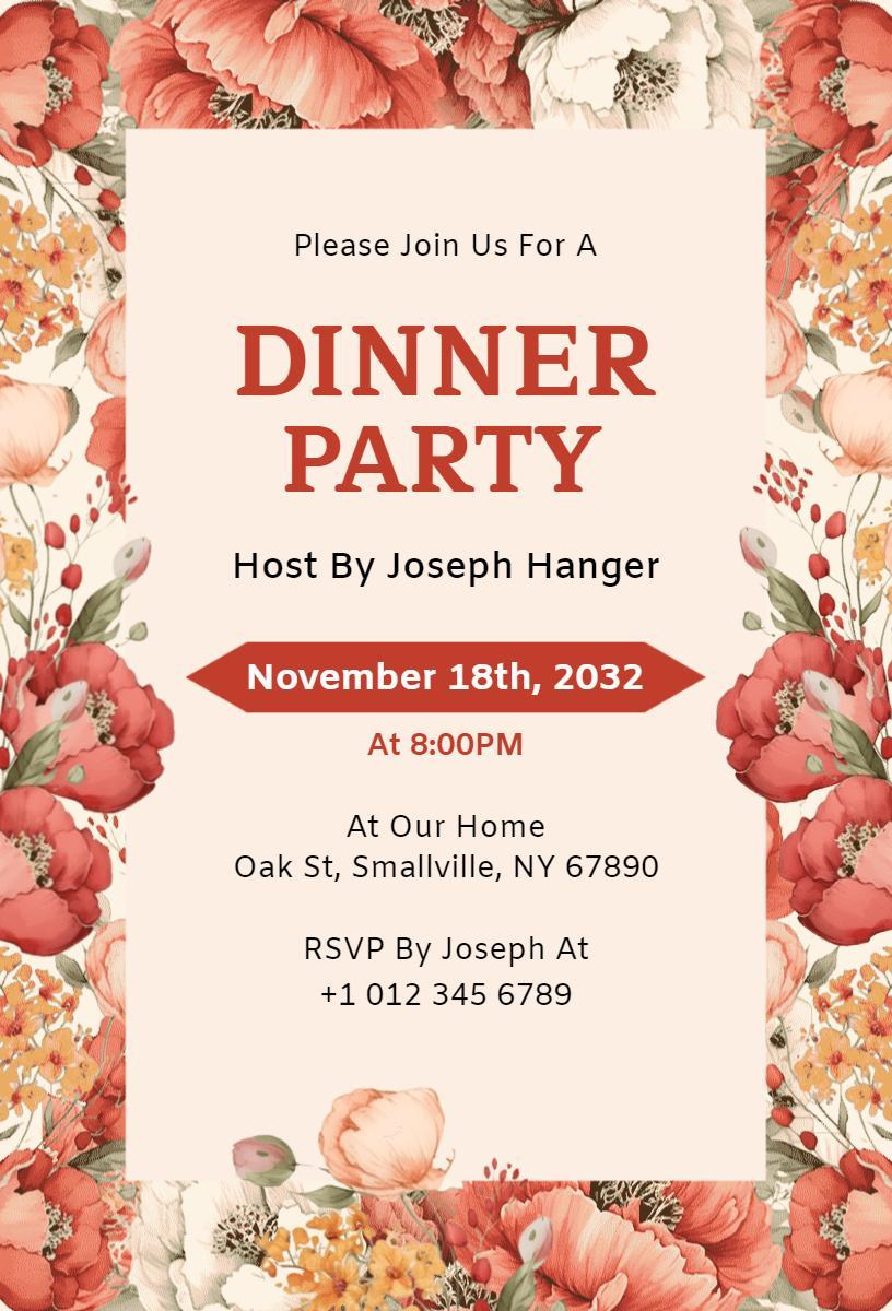 Elegant Floral Arrangement Dinner Party Invitation Template