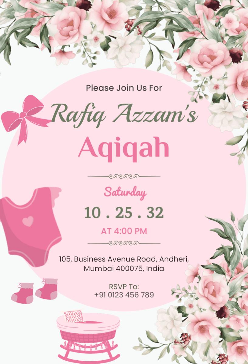 Elegant Floral Baby Aqiqah Ceremony Invitation Template