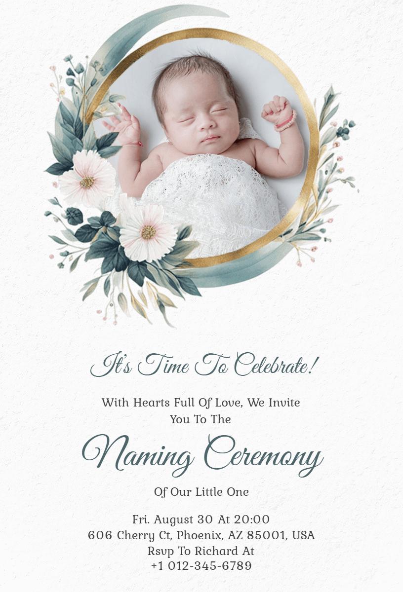 Elegant Floral Baby Naming Ceremony Celebration Invitation Template