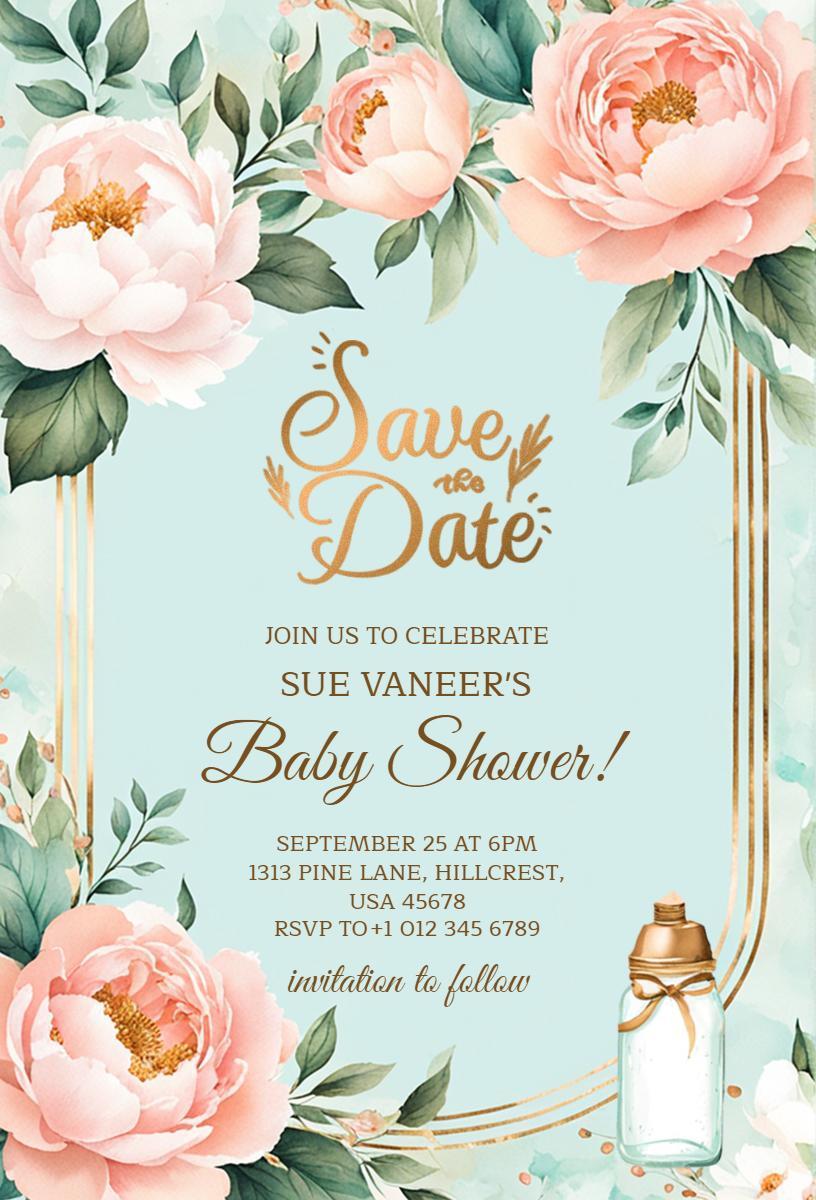 Elegant Floral Baby Shower Celebration Invitation Template