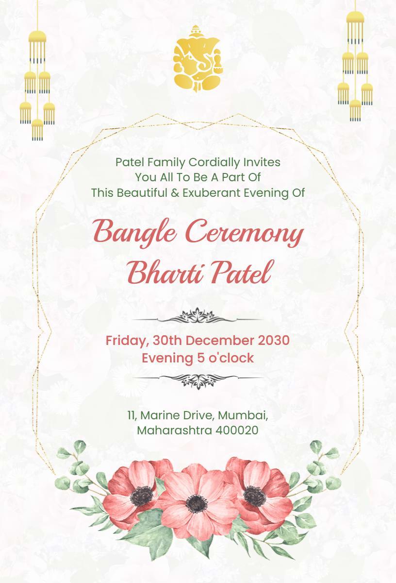 Elegant Floral Bangle Ceremony Celebration Invitation Template
