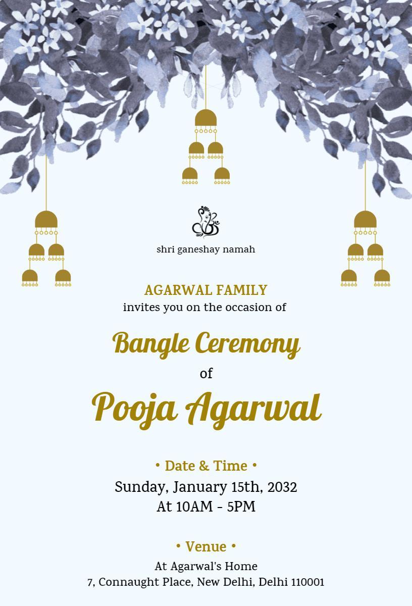 Elegant Floral Bangle Ceremony Family Celebration Invitation Template