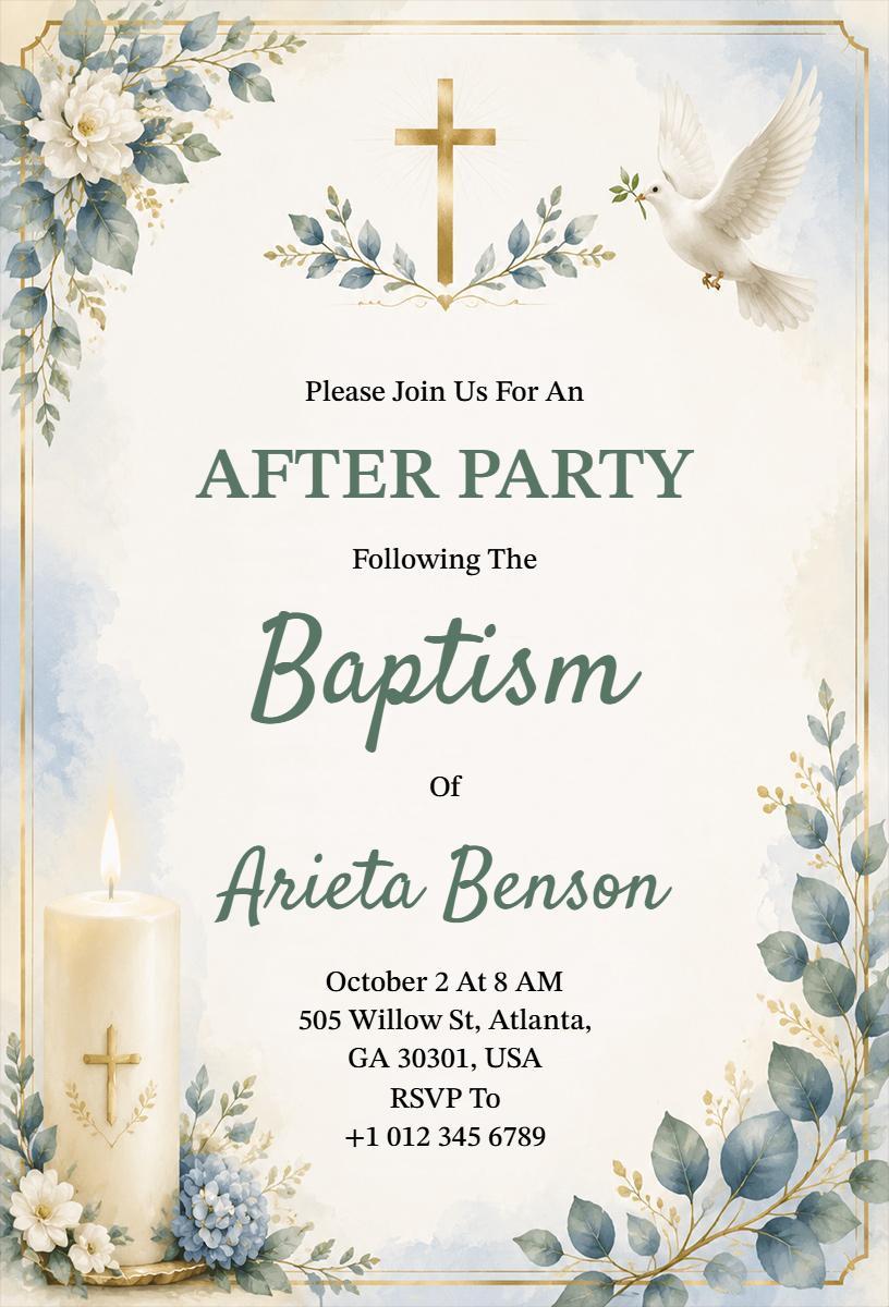 Elegant Floral Baptism After Party Celebration Invitation Template