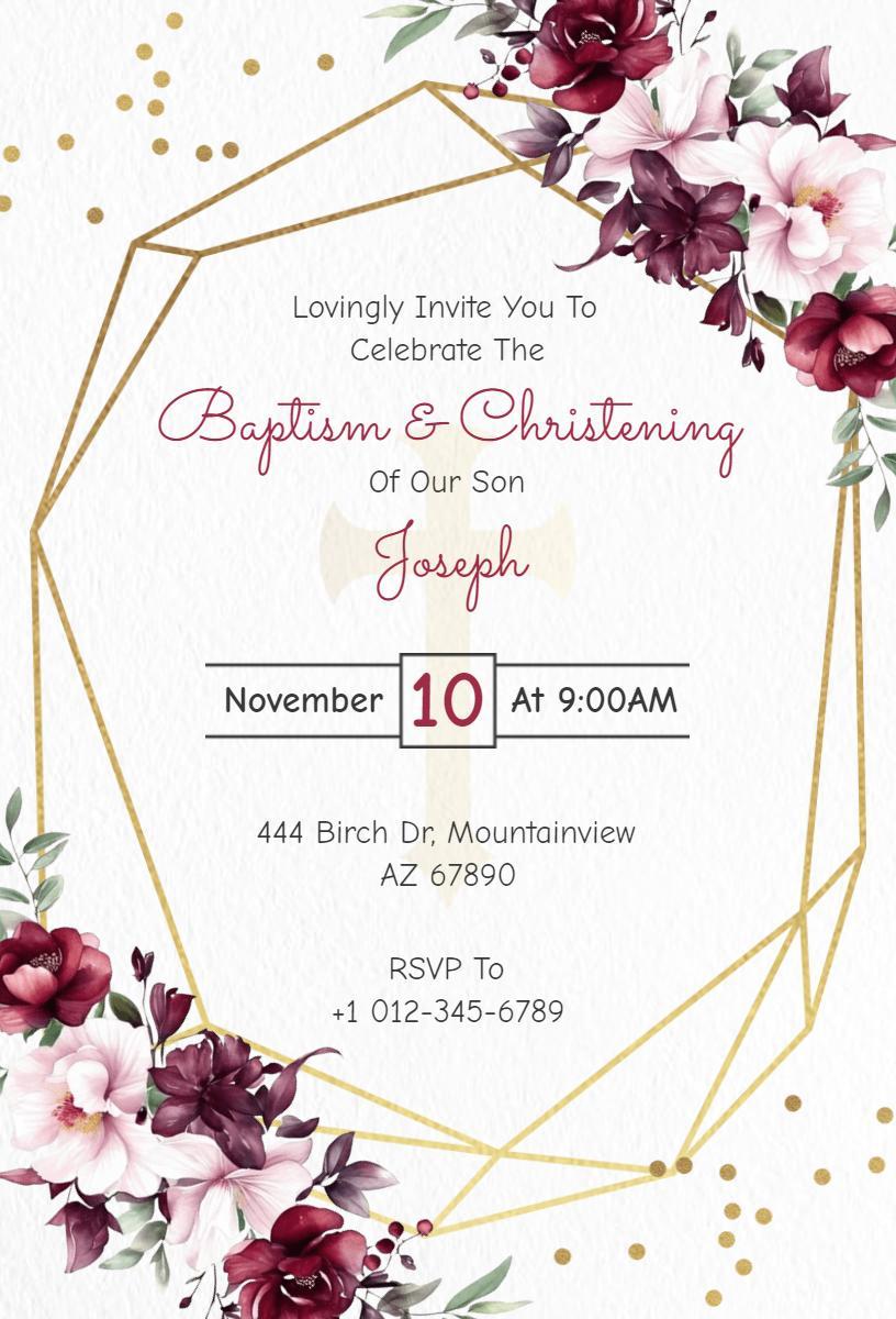 Elegant Floral Baptism and Christening Celebration Invitation Template