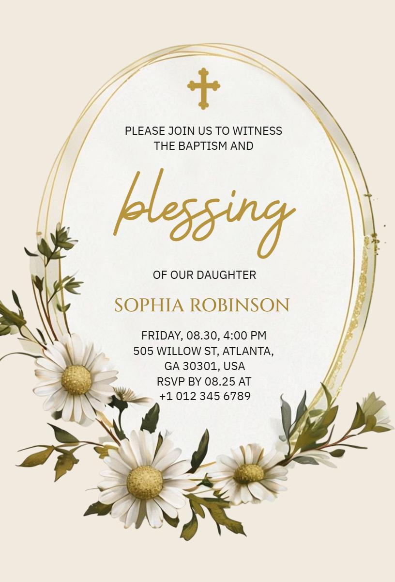 Elegant Floral baptism Blessing Celebration Invitation Template