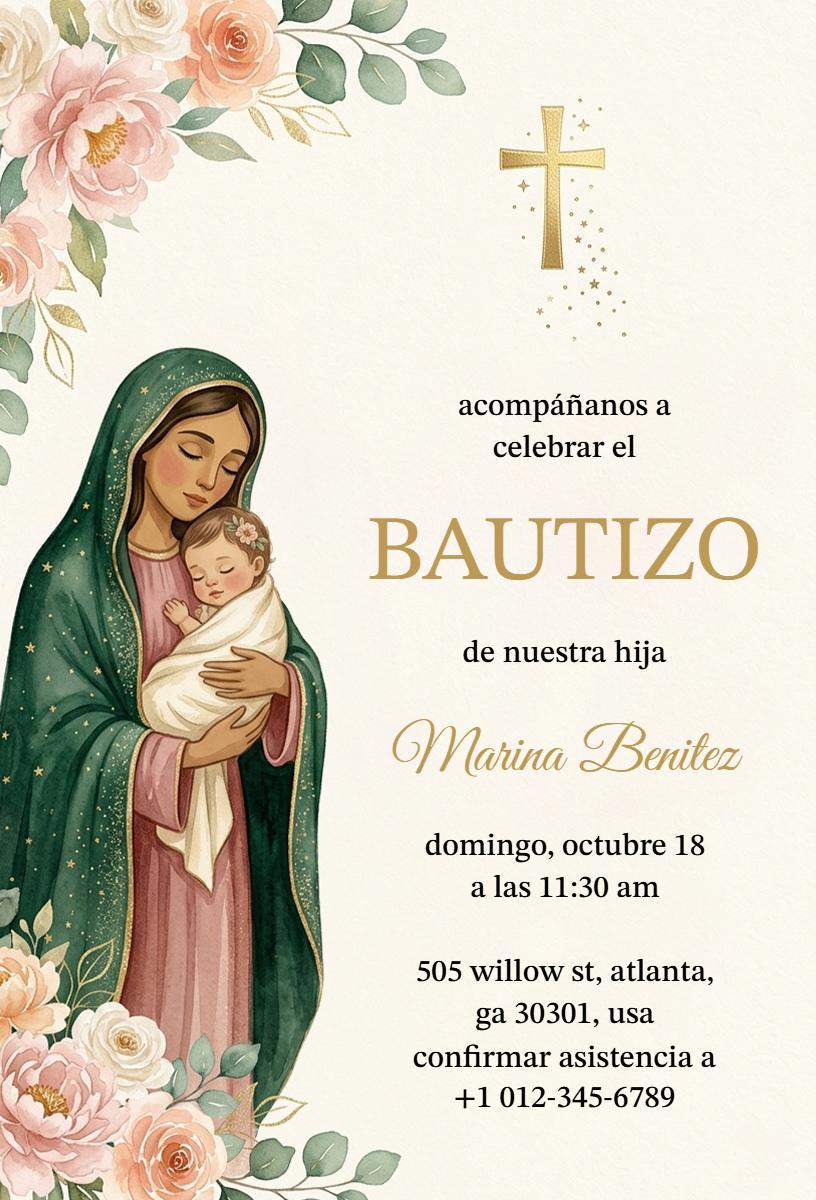 Elegant Floral Baptism Celebration Holy Ceremony Invitation Template