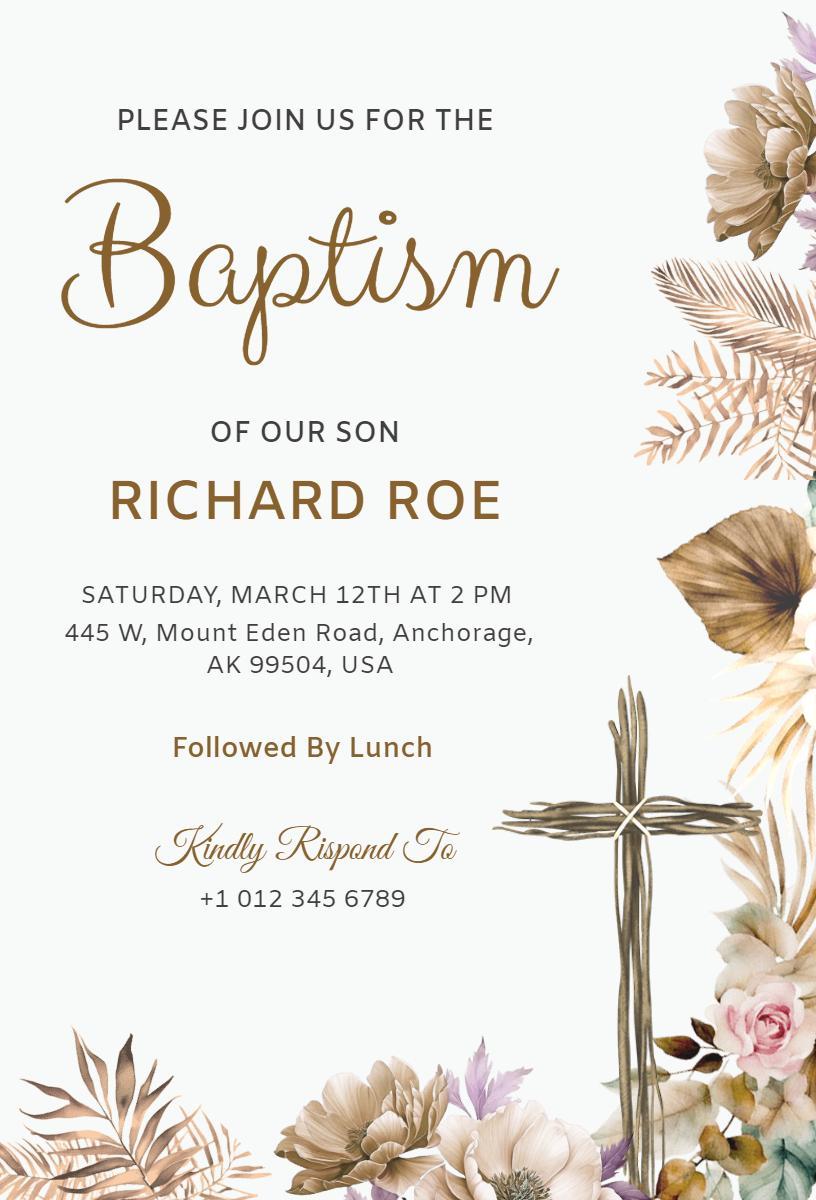 Elegant Floral Baptism Ceremony Celebration Invitation Template